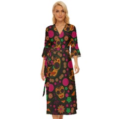 Skull Colorful Floral Flower Head Midsummer Wrap Dress by Cemarart