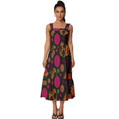 Skull Colorful Floral Flower Head Square Neckline Tiered Midi Dress by Cemarart