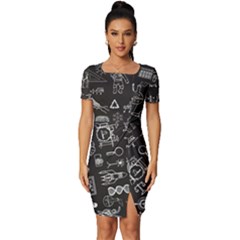 Doodle Art Chemistry Art Fitted Knot Split End Bodycon Dress