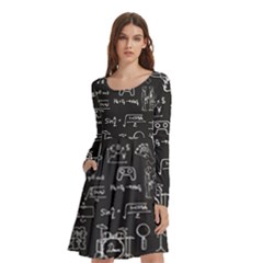 Doodle Art Chemistry Art Long Sleeve Knee Length Skater Dress With Pockets