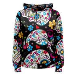 Sugar Skull Black Olorful Flower Women s Pullover Hoodie by Cemarart