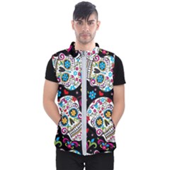 Sugar Skull Black Olorful Flower Men s Puffer Vest