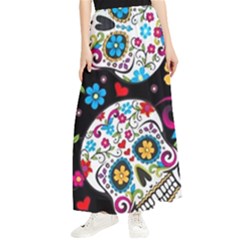 Sugar Skull Black Olorful Flower Maxi Chiffon Skirt by Cemarart