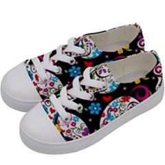 Sugar Skull Black Olorful Flower Kids  Low Top Canvas Sneakers by Cemarart