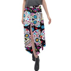 Sugar Skull Black Olorful Flower Velour Split Maxi Skirt by Cemarart