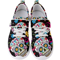 Sugar Skull Black Olorful Flower Men s Velcro Strap Shoes by Cemarart