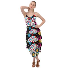 Sugar Skull Black Olorful Flower Layered Bottom Dress by Cemarart