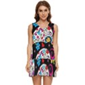 Sugar Skull Black Olorful Flower Tiered Sleeveless Mini Dress View1