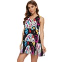 Sugar Skull Black Olorful Flower Tiered Sleeveless Mini Dress View3