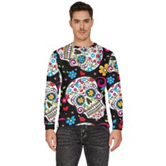 Sugar Skull Black Olorful Flower Men s Fleece Sweatshirt