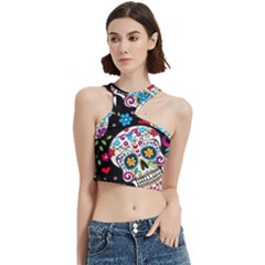 Sugar Skull Black Olorful Flower Cut Out Top by Cemarart