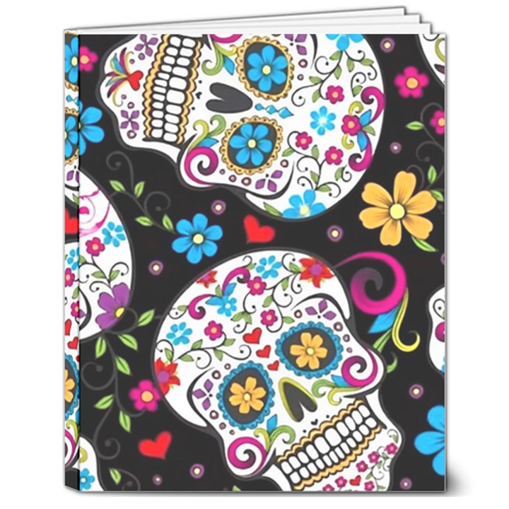 Sugar Skull Black Olorful Flower 8  x 10  Softcover Notebook