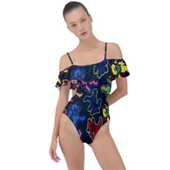 Dead Head Deadhead Grateful Dead Frill Detail One Piece Swimsuit by Cemarart