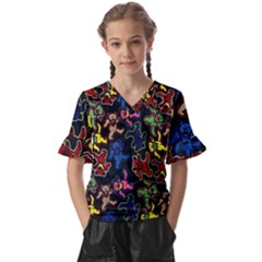 Dead Head Deadhead Grateful Dead Kids  V-neck Horn Sleeve Blouse by Cemarart