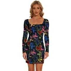 Dead Head Deadhead Grateful Dead Long Sleeve Square Neck Bodycon Velvet Dress by Cemarart