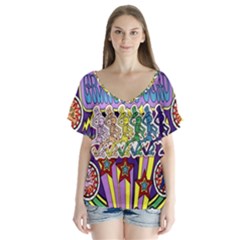 Grateful Dead V-neck Flutter Sleeve Top