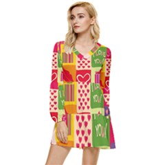 I Love You Doodle Tiered Long Sleeve Mini Dress by Cemarart