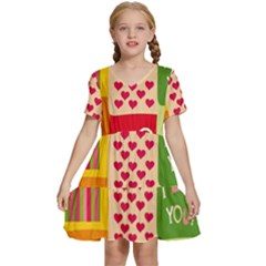 I Love You Doodle Kids  Short Sleeve Tiered Mini Dress by Cemarart