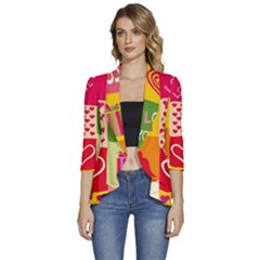 I Love You Doodle Women s 3/4 Sleeve Ruffle Edge Open Front Jacket by Cemarart