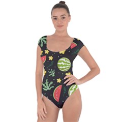 Watermelon Doodle Pattern Short Sleeve Leotard  by Cemarart