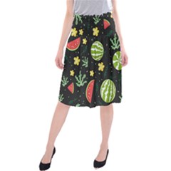 Watermelon Doodle Pattern Midi Beach Skirt by Cemarart