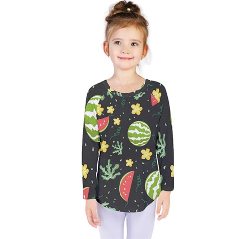 Watermelon Doodle Pattern Kids  Long Sleeve T-shirt by Cemarart