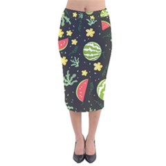 Watermelon Doodle Pattern Velvet Midi Pencil Skirt by Cemarart