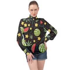 Watermelon Doodle Pattern High Neck Long Sleeve Chiffon Top by Cemarart