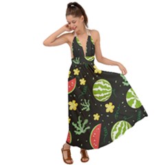 Watermelon Doodle Pattern Backless Maxi Beach Dress by Cemarart