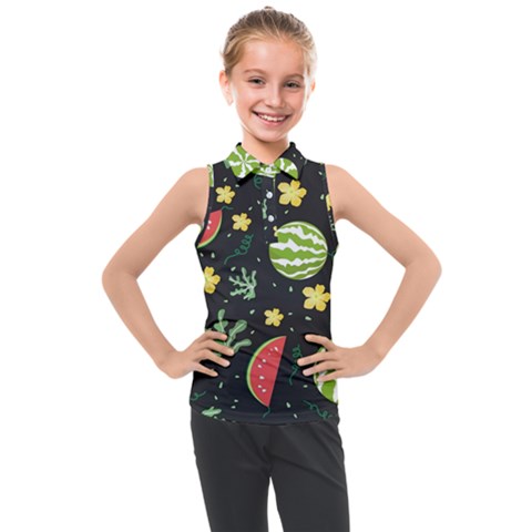 Watermelon Doodle Pattern Kids  Sleeveless Polo T-shirt by Cemarart