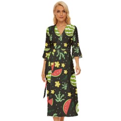 Watermelon Doodle Pattern Midsummer Wrap Dress by Cemarart