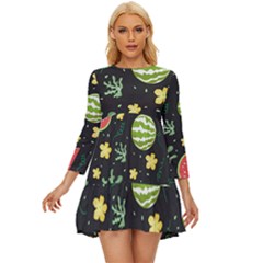 Watermelon Doodle Pattern Long Sleeve Babydoll Dress by Cemarart