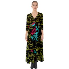 Keep Smiing Doodle Button Up Boho Maxi Dress by Cemarart