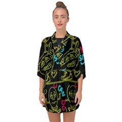 Keep Smiing Doodle Half Sleeve Chiffon Kimono by Cemarart