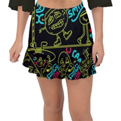 Keep Smiing Doodle Fishtail Mini Chiffon Skirt by Cemarart