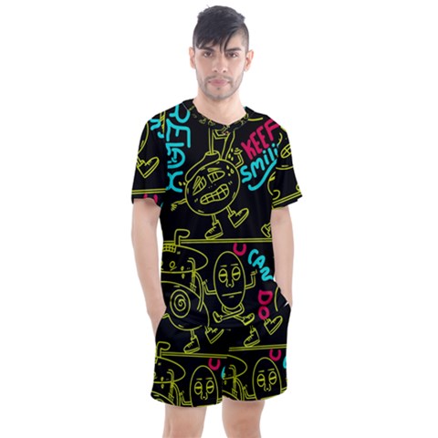 Keep Smiing Doodle Men s Mesh T-shirt And Shorts Set by Cemarart