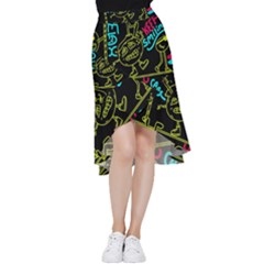 Keep Smiing Doodle Frill Hi Low Chiffon Skirt by Cemarart