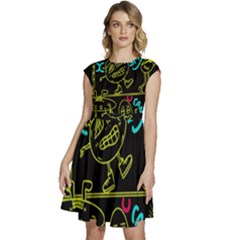 Keep Smiing Doodle Cap Sleeve High Waist Dress by Cemarart