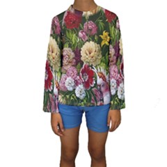 Parrot Painting Flower Art Kids  Long Sleeve Swimwear by Cemarart