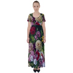 Parrot Painting Flower Art High Waist Short Sleeve Maxi Dress by Cemarart