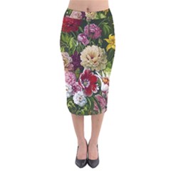 Parrot Painting Flower Art Velvet Midi Pencil Skirt by Cemarart