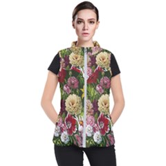 Parrot Painting Flower Art Women s Puffer Vest by Cemarart