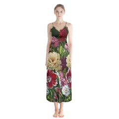 Parrot Painting Flower Art Button Up Chiffon Maxi Dress by Cemarart