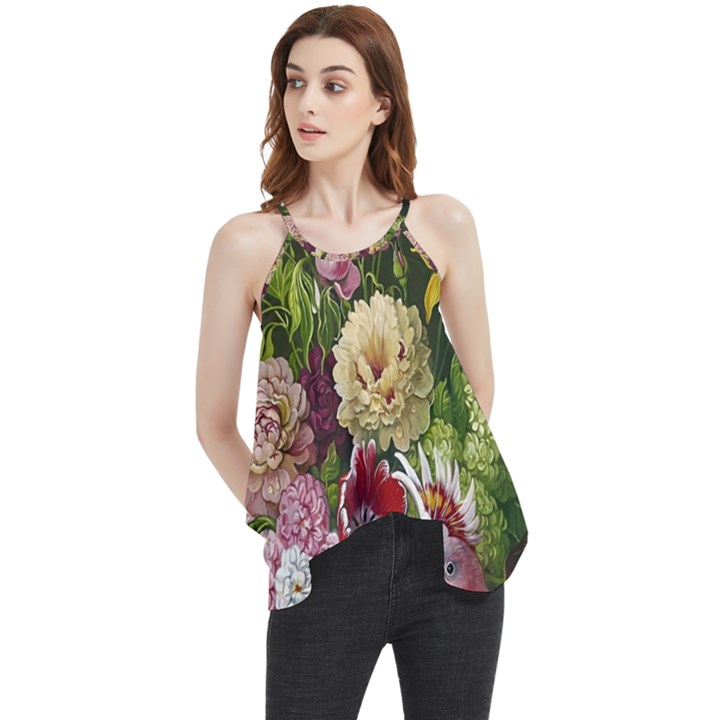 Parrot Painting Flower Art Flowy Camisole Tank Top