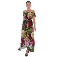 Parrot Painting Flower Art Off Shoulder Open Front Chiffon Dress by Cemarart