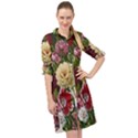 Parrot Painting Flower Art Long Sleeve Mini Shirt Dress View1