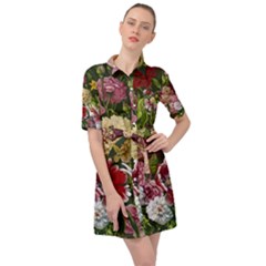 Parrot Painting Flower Art Belted Shirt Dress by Cemarart