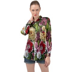 Parrot Painting Flower Art Long Sleeve Satin Shirt