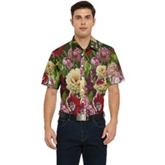 Parrot Painting Flower Art Men s Short Sleeve Pocket Shirt  by Cemarart