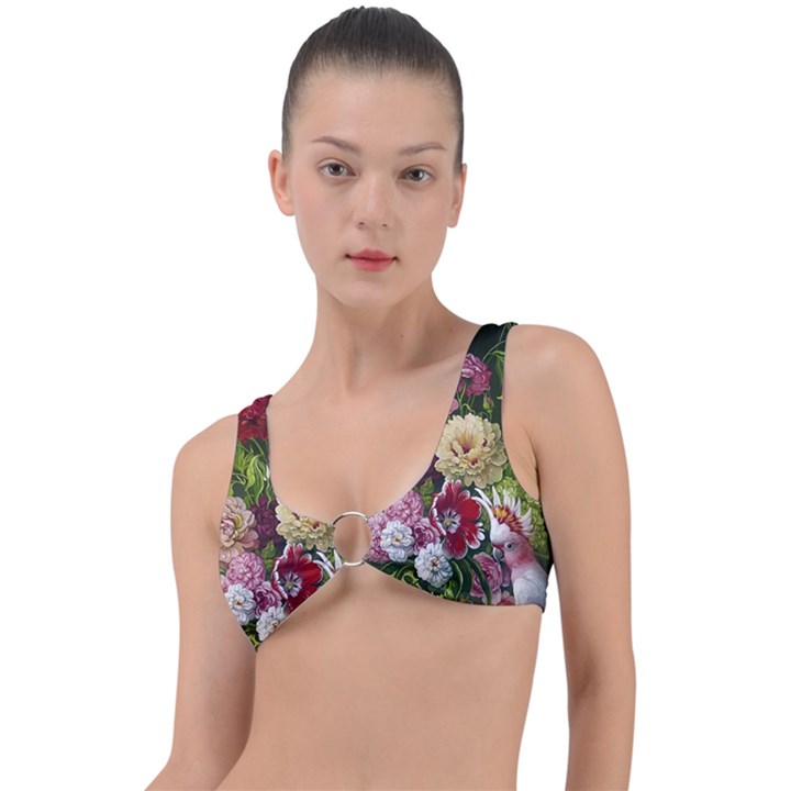 Parrot Painting Flower Art Ring Detail Bikini Top